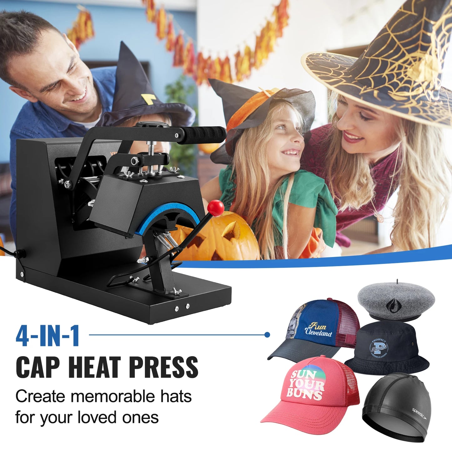 VEVOR Hat Heat Press 4 in1 Cap Heat Press Machine 6x3inches Clamshell Sublimation Transfer LCD Digital Timer Temperature Control