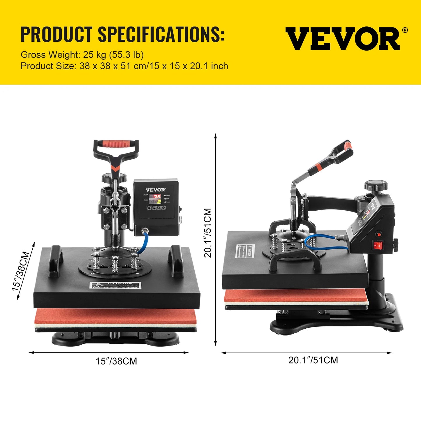 VEVOR 5 in 1 Heat Press Double Display Digital Multifunctional Sublimation for DIY T-Shirts Clothes Hat Mug Cap Plate